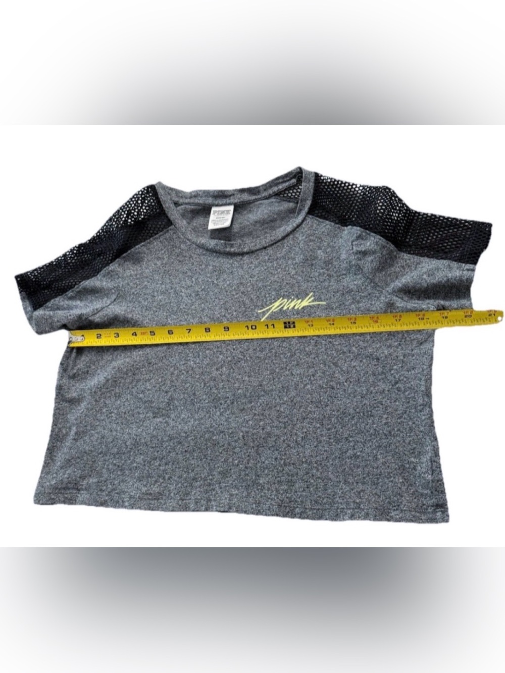 PINK Victoria’s Secret Gray Mesh Sleeve Crop Top Size Medium - Picture 7 of 8